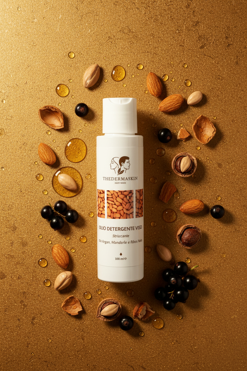 Struccante olio viso Thedermaskin – rimozione make-up delicata con mandorle e ribes nero
