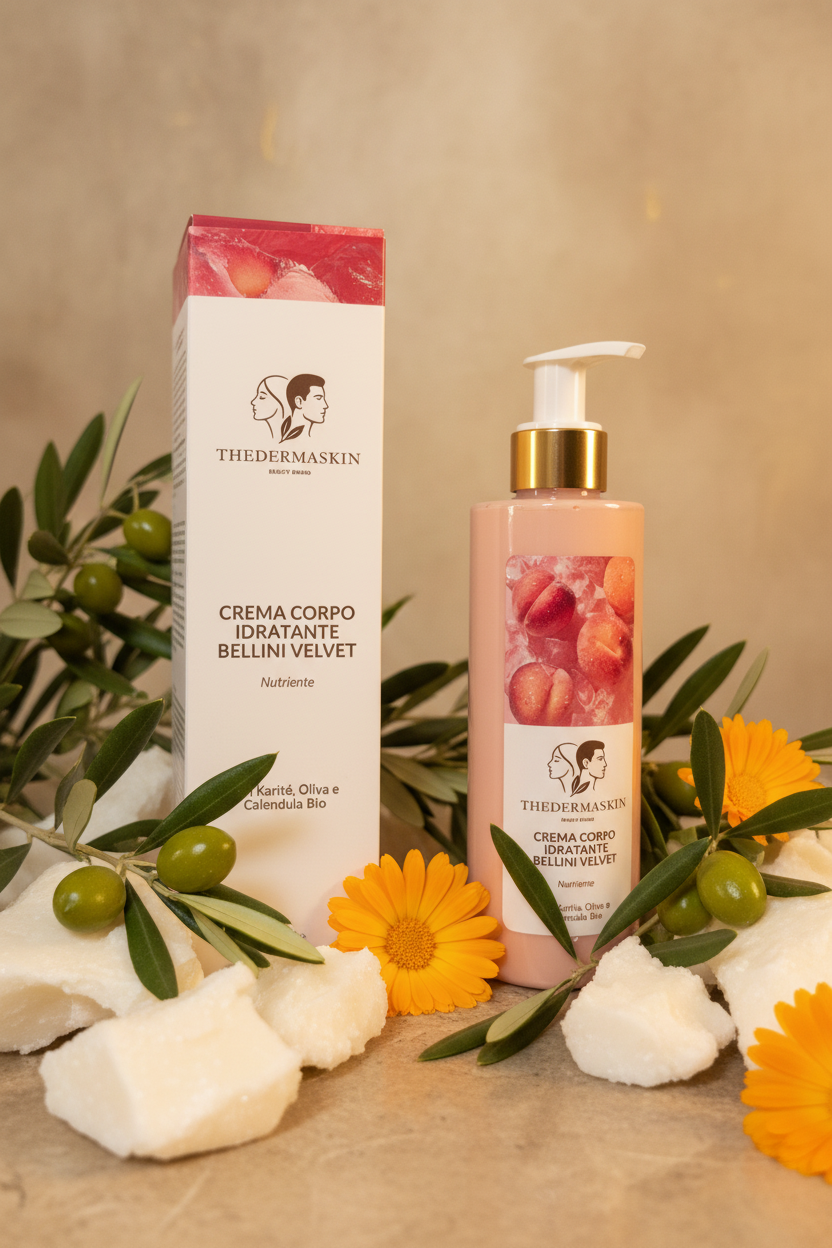 Crema Corpo Bellini Velvet Thedermaskin – dettaglio vasetto crema corpo karité e oliva

