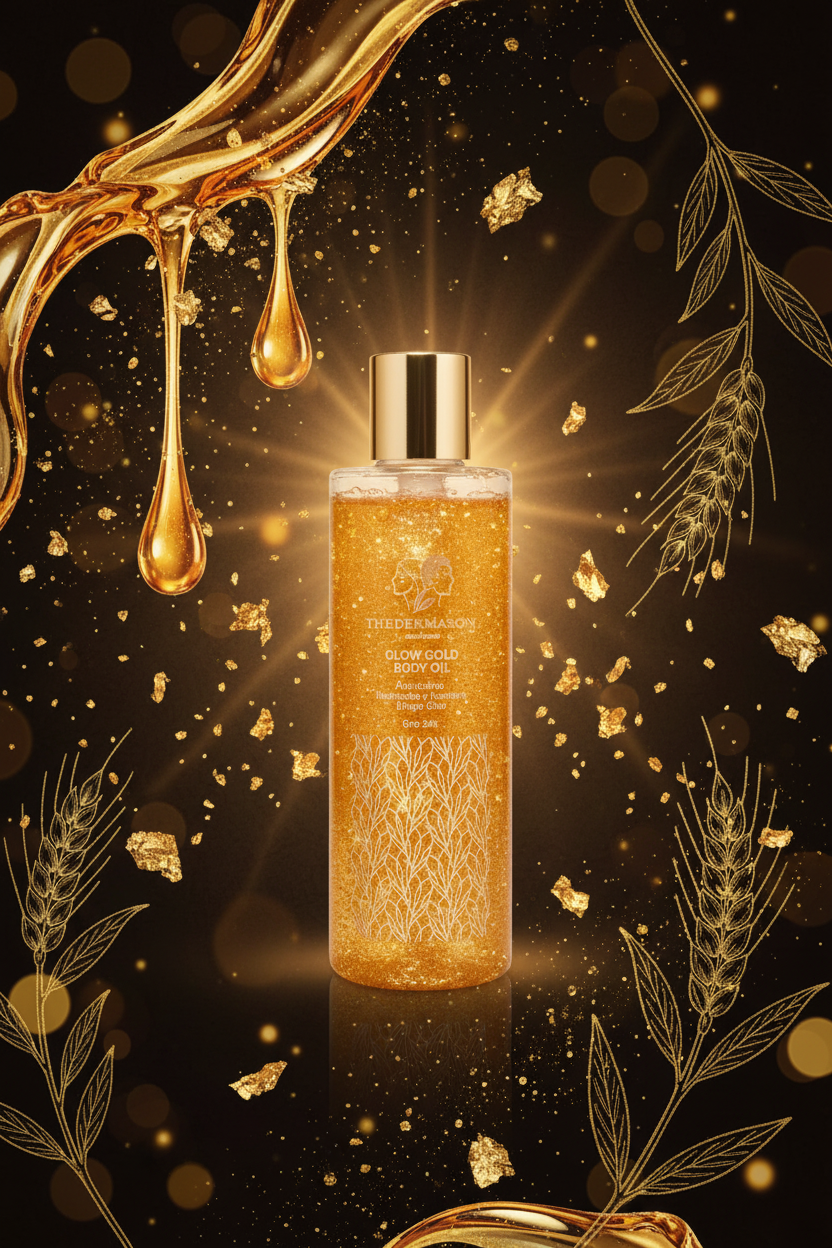 Olio illuminante corpo Thedermaskin – effetto glow oro 24K su pelle idratata e luminosa
