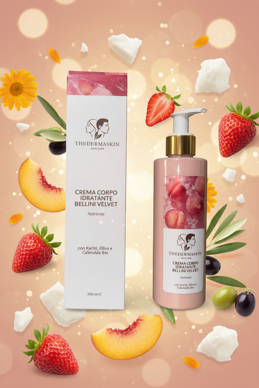 Crema Corpo Bellini Velvet Thedermaskin – texture crema nutriente con karité e oliva bio
