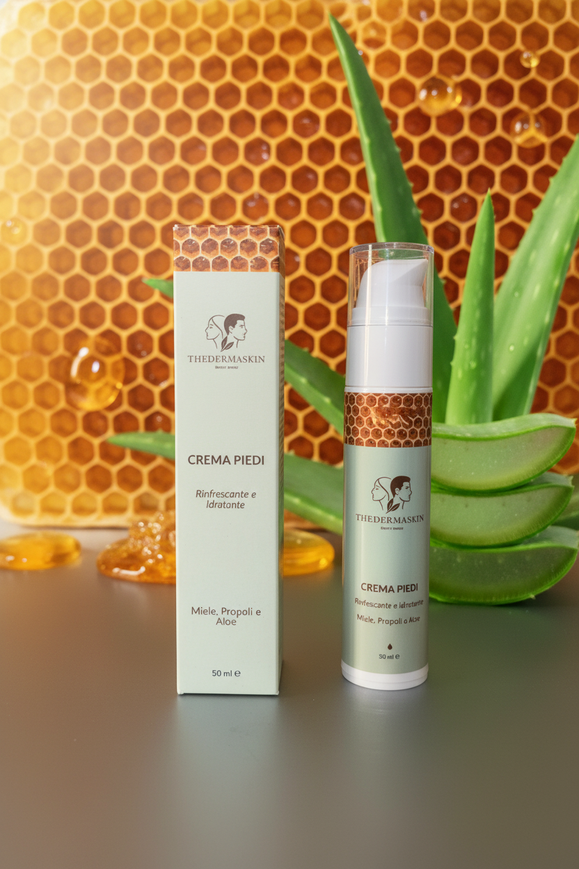 Crema piedi Thedermaskin 50ml – texture crema rinfrescante con propoli e aloe vera

