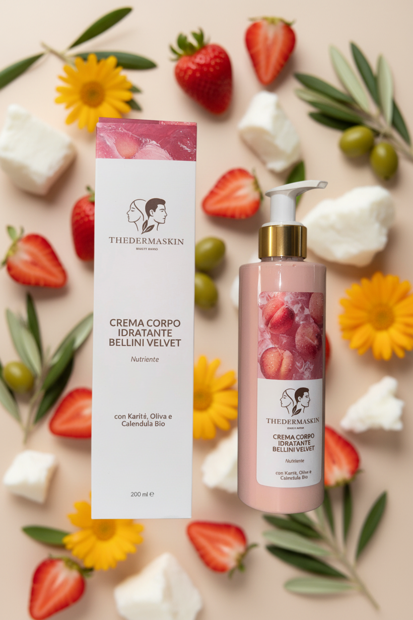 Crema corpo idratante Bellini Thedermaskin 200ml – applicazione crema con calendula bio
