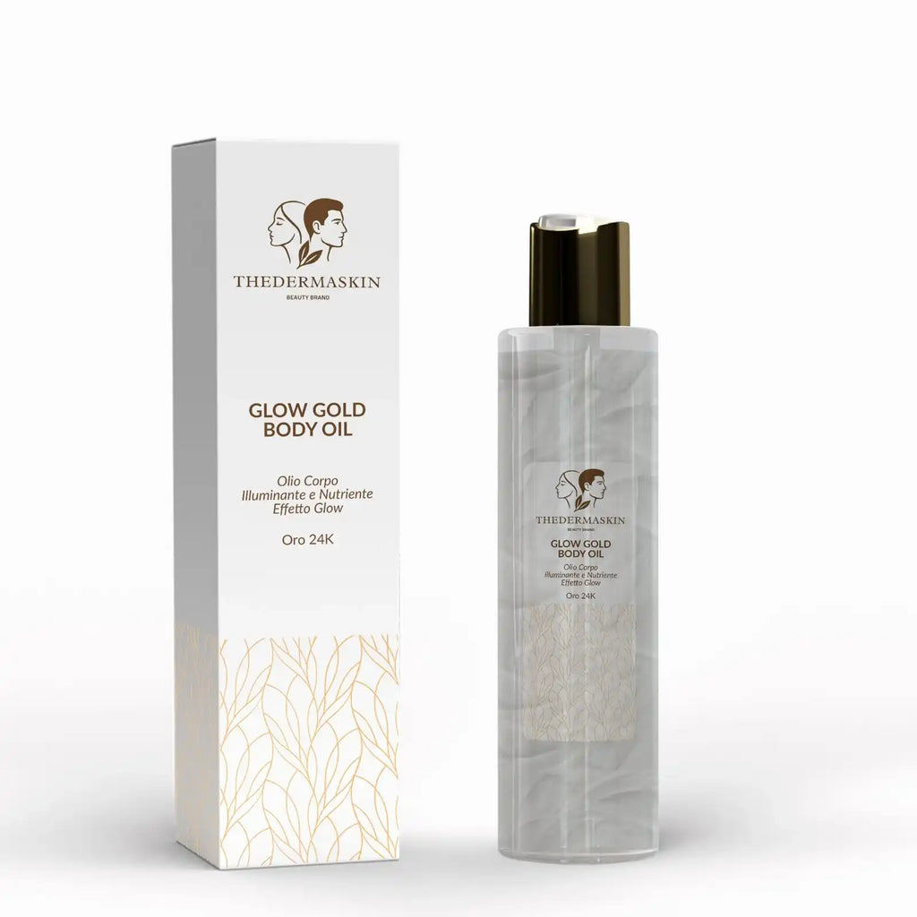 Flacone 200ML Glow Gold Body Oil Thedermaskin – olio corpo nutriente con pigmenti dorati