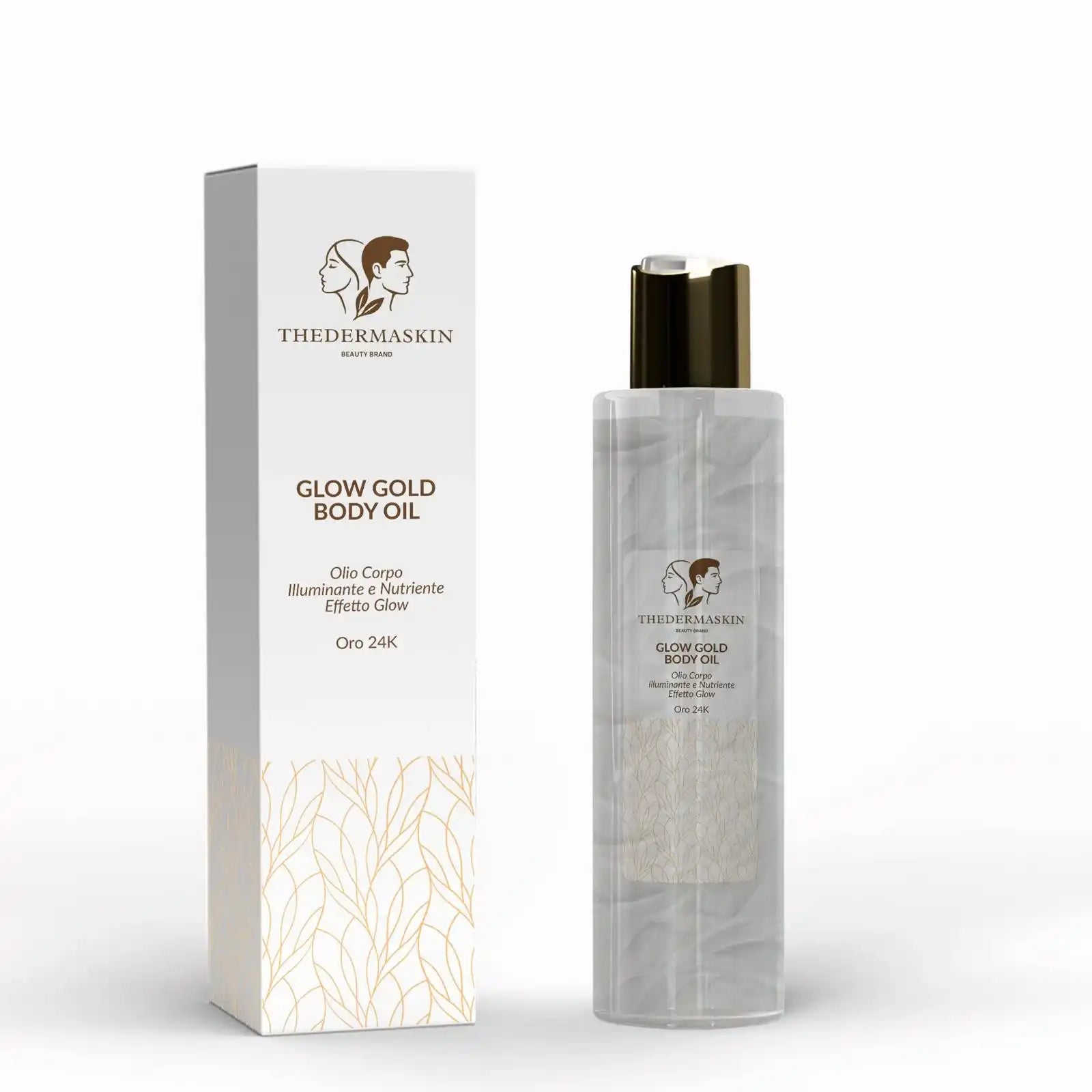Flacone 200ML Glow Gold Body Oil Thedermaskin – olio corpo nutriente con pigmenti dorati